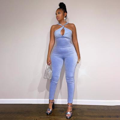 China 2022 Summer Viable Halter Women's New Solid Color Elegant Sexy Cross Jumpsuit Overalls for sale