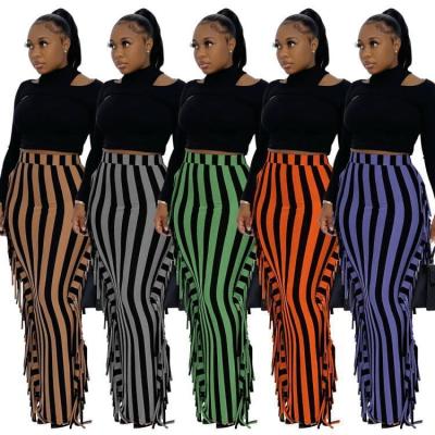 China Breathable Elegant Winter Muti Color Print Long Side Tight Striped Tassels Trims Ladies for sale