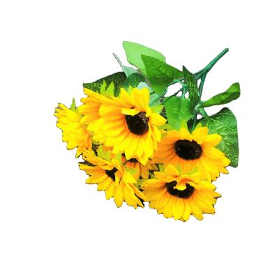 China Silk+plastic Sunflowers Artificial Small Sunflower 7 Heads For Wedding Outdoor Decorative Flowers for sale