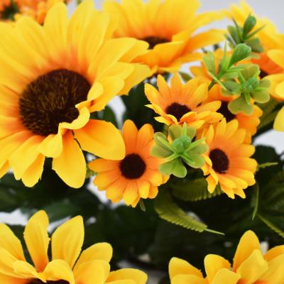 China Decorative Fabric Flowers / Plastic Artificial Sunflowers Bouquets Preserved Flowers For Wedding Decoration for sale