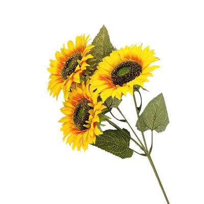 China 3 heads plastic artificial fabric/sunflowers for wedding decoration home and outdoor decoration decorative flowers for sale