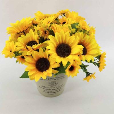 China Fabric / Plastic Artificial Sunflower 13 Heads Bouquet Wedding Decoration for sale