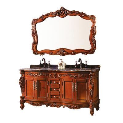 China Environmental Friendly Antique Style Bathroom Furniture Solid Wood Double Sink Storage for sale