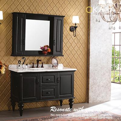 China Modern American Style 48 Inch Black Solid Wood Bathroom Vanity With Sink for sale