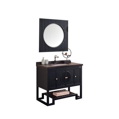 China New Design Environmental Friendly Bathroom Sink Vanity With Round Mirror for sale