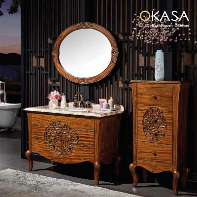 China Foshan Environmental Friendly New Design Luxury Bathroom Cabinet With Round Mirror Bathroom Storage for sale