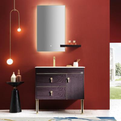 China Eco-Friendly Water Resistant 90cm Mirror Free LED Purple Custom Bathroom Vanity for sale