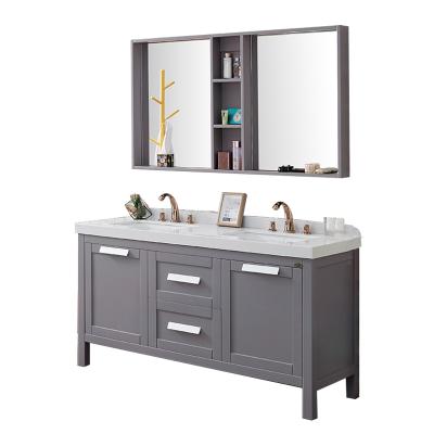 China Gray Modern Bathroom Cabinet Solid Waterproof Wooden Double Basin Bathroom Vanity for sale