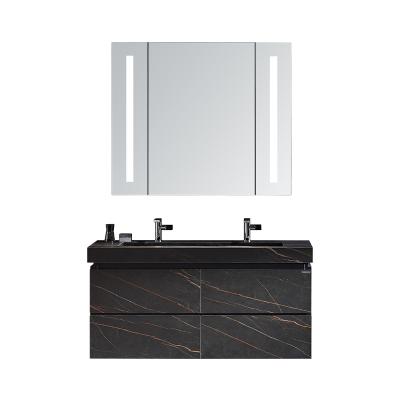 China Modern Wall Hung Sink Cabinet Black Slate Bathroom Vanity for sale