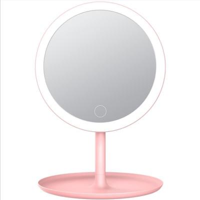 China Modern Design Smart Lighted Round Mirror Girl Pink Makeup Mirror With Touch Control Vanity Mirror for sale