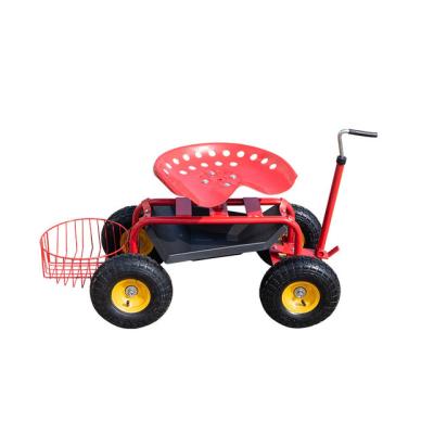 China Easy Movable Garden Rolling Operate Seat Trolley Garden Cart With Seat for sale