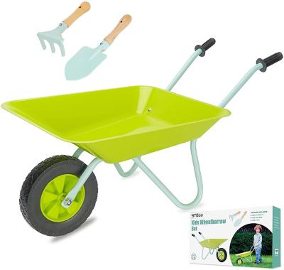 China Child Outdoor Mini Wheelbarrow Garden Tools Set Wheel Barrow Garden Tool Indoor Gardening Metal Kids Wheelbarrow for sale