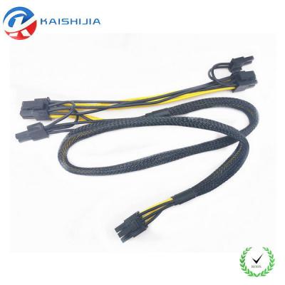 China Bitcoin PCIe 6 Pin To Dual 8 Pin 6+2 Pin Connectors Graphics Card 60+15cm PSU Riser Adapter Cable of 18 A.W.G. for sale