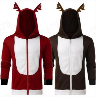 China Wholesale QUICK DRY Thickened Christmas Elk Patchwork Color Zipper Animal Hoodie for sale