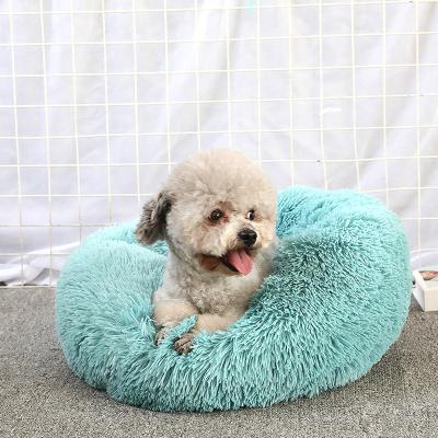 China 2021 Travel Pet Accessories Luxury Furniture Round Soft Plush Fluffy Round Pet Bed Calming Dog for sale