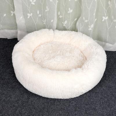 China Long Faux Fur Travel Pet Bed Comfortable Waterproof Plush Donut Around Removable Pet Cushion Bed for sale