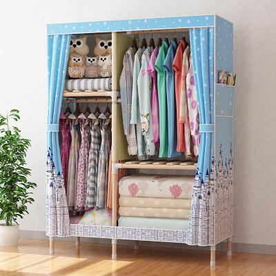 China 2021 Modern New Fashion Wholesale Price High Quality Oxford Cloth Folding Portable Student Wooden Wardrobes for sale