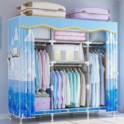 China Modern Cheap Portable Metal Cloth Wardrobe With Clothes Cabinet Assemble 20mm Steel Tubes for sale