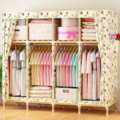 China Modern Cheap Folding Plastic Canvas Fabric Clothes Storage Organizer Wardrobe Bedroom Furniture for sale