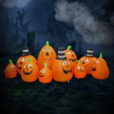 China Festival Decoration Item Led Lights Halloween Outside Decoration Polyester Inflatable Pumpkin House Decor for sale