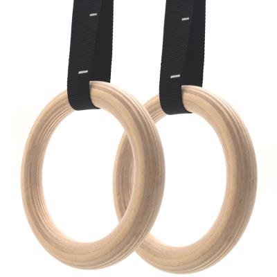 China Durable+environment protection FDFIT Wooden Gymnastic Fitness Rings With Numbered Straps for sale