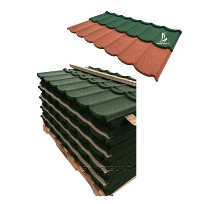 China Durable Contemporary 1340x420mm Metal Roofing Materials Roof Tiles Shingles Color Stone Coated Roofing Tile for sale