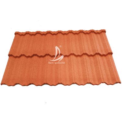 China Mid Century Colored Stone Chip Coated Steel Roof Tile Stone Shingle Coated Roof Tile for sale