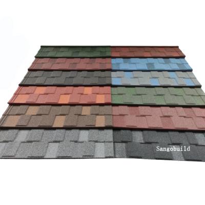 China Contemporary High Quality Classic Black Colored Stone Charcoal Tanzania Kenya Nigeria Color Stain Metal Coated Roofing Tile for sale