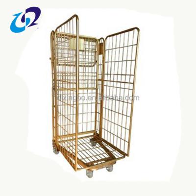 China Folding Galvanized Four Wheel Container Industrial Steel Roll Cart Storage Cargo Cart Warehouse Material Handling Warehouse Trolley for sale