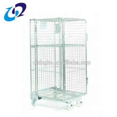 China Collapsible Galvanized Roll Container Nesting Mesh Z Frame Roll Container With Wheels for sale