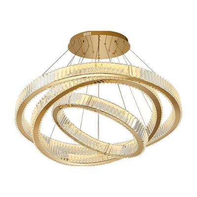 China Adjustable LED Stainless Steel Chandelier Ceiling Light Fixtures Dining Room Lights Modern Contemporary 3 Rings Pendant Lights for sale