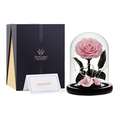 China Real Touch Flower 2023 Happy Mothers Day Natural Rose Flowers Natural Handmade Eternal Forever Preserved Roses In Glass Dome For Mothers Day Gifts for sale