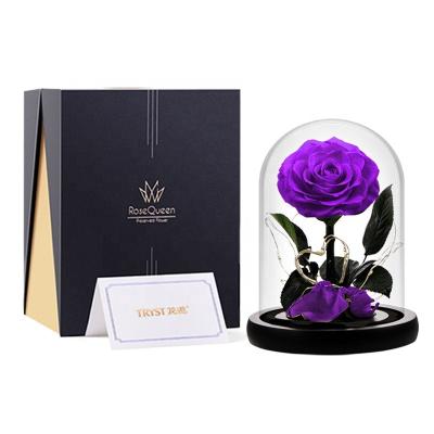 China Hot Selling Valentine's Day Decoration Mothers Day Gift Real Preserved Natural Touch Flower Rose In Glass Dome Eternal Rose for sale