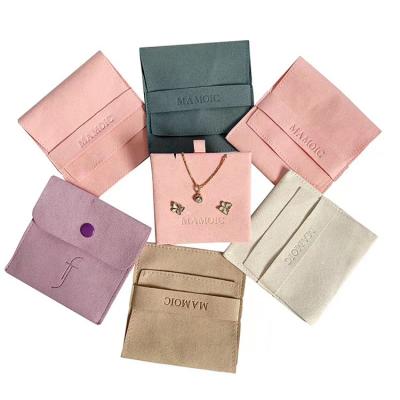 China For jewelry Popular Microfiber Fabric Jewelry Pouches Small Storage Packaging Bag with Custom Stamped Logo Printed for sale