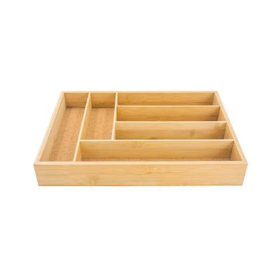 China Wholesale 100% Sustainable Natural Bamboo Kitchen Adjustable Cutlery Tray Drawer Organizer for sale