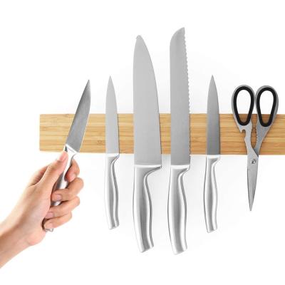 China New Style Sustainable Bamboo Magnetic Knife Strip Wooden Magnetic Knife Holder For Wall for sale