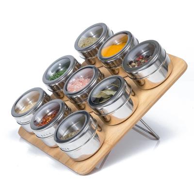 China Sustainable Wall Mounted Spice Storage Cans Stand Magnetic Spice Rack Bamboo for sale