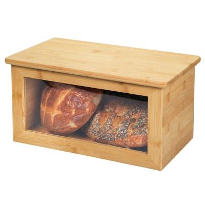 China Sustainable 100% Bamboo Bread Bin Bin With Lid Front Window For Kitchen Countertop for sale