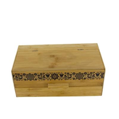 China Sustainable Top Selling Large Rectangle Bread Box Bamboo Storage Box With Laser Printing for sale