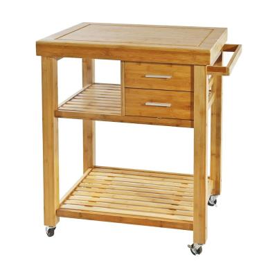 China Bamboo Wooden Kitchen Furntiure Kitchen Island Trolley Cart Cabinet w/Towel Rack Rolling Drawer Shelves Dining Car for sale