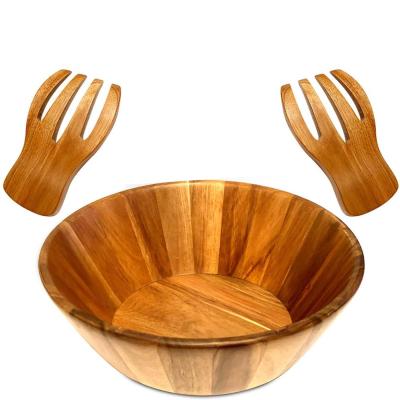 China Sustainable Acacia Salad Bowl With Salad Hands Salad Serving Pieces For Fruit Chips for sale