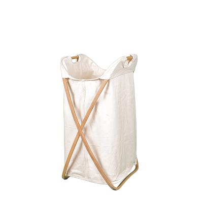 China Folding Sorter Bamboo Wooden Trolley Basket Portable And Folding Laundry Hamper for sale