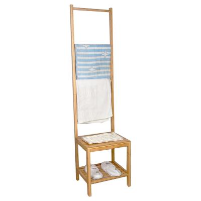 China Hotel Bathroom Home Hot Sale Natural Bamboo Bath Towel Rack With Storage Shelf for sale