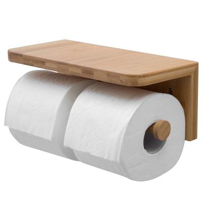 China Hotel Home Bathroom Bamboo Tissue Paper Roll Holder And Dispenser For Bathroom Storage for sale