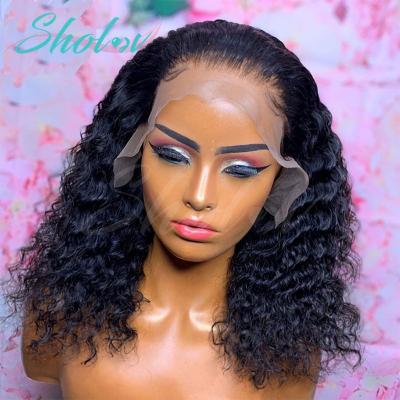 China Human Hair Wigs Human Hair Lace Front Raw Brazilian Short Bob Lace Front Wig Transparent Deep Wave Silky Straight HD Lace Closure Wig For Black Women for sale