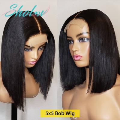 China Silky Straight Wave Cuticle Aligned HD Transparent Short Straight Human Hair Wig Virgin Brazilian Hair, Glueless HD Bob Full Lace Wig Human Hair for sale