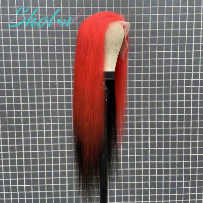 China Real Virgin Hair Natural Wave 1B/Red Color 100% Raw Natural Silky Straight Short Full Lace Wig With Bangs For Black Women for sale