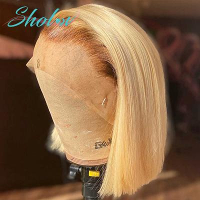 China Honey Blonde 613 Hd Sheer Silky Straight Lace Front Short Wave Hair Wig Water Wave, Platinum Blonde 360 ​​Wig Pre Plucked With Baby Hair for sale