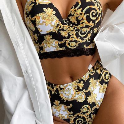 China 2021 New Breathable Swimsuit Two Piece Swimsuit Lace Shoulder Strap Female Bikini for sale