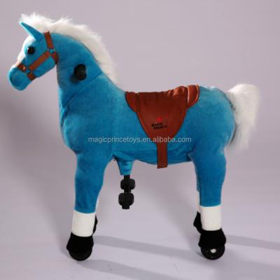 China Stuffed Plush Blue Horse Mechanical Walking Toys With Wheels Playground Amusement Park for sale